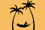 Man relaxing in hammock between two palm trees